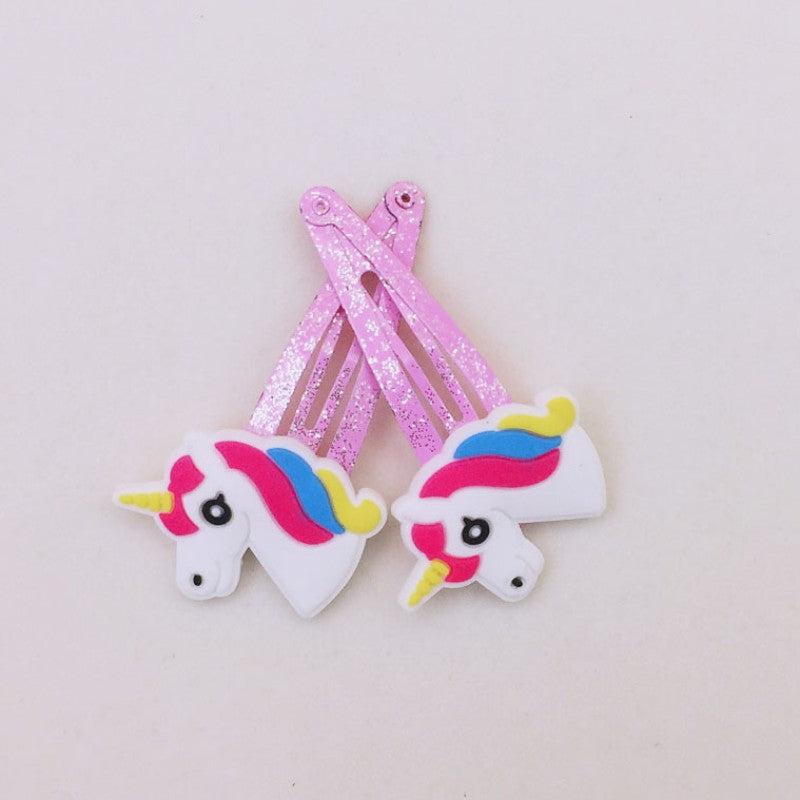 10pcs Cartoon Unicorn Snap Clip Pink Hair Clip For Girls