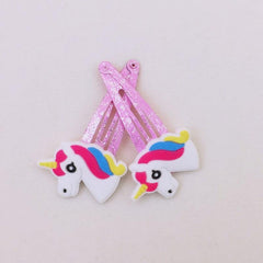 10pcs Cartoon Unicorn Snap Clip Pink Hair Clip For Girls