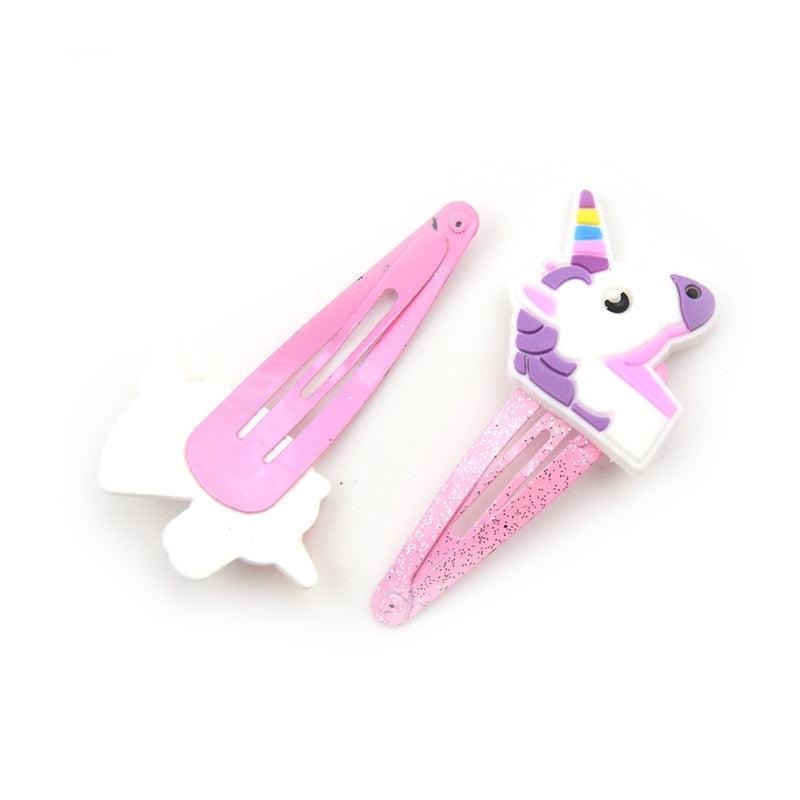 10pcs Cartoon Unicorn Snap Clip Pink Hair Clip For Girls