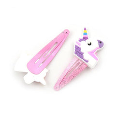 10pcs Cartoon Unicorn Snap Clip Pink Hair Clip For Girls