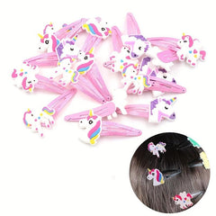 10pcs Cartoon Unicorn Snap Clip Pink Hair Clip For Girls