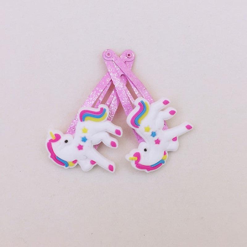 10pcs Cartoon Unicorn Snap Clip Pink Hair Clip For Girls