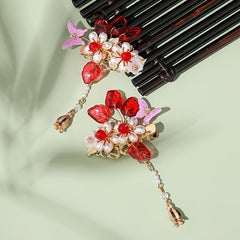 Vintage Red Year Butterfly Tassel Flower Hair Clip