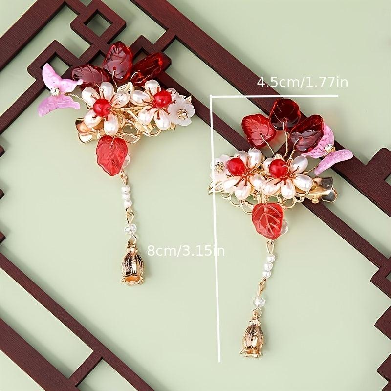 Vintage Red Year Butterfly Tassel Flower Hair Clip