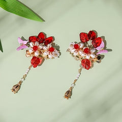 Vintage Red Year Butterfly Tassel Flower Hair Clip