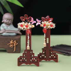 Vintage Red Year Butterfly Tassel Flower Hair Clip
