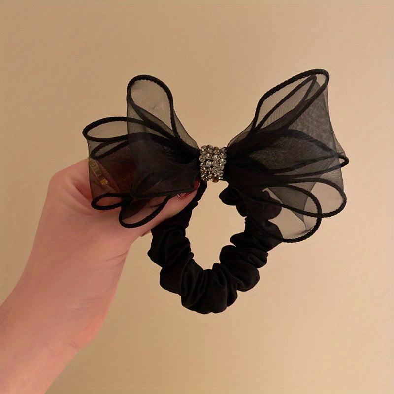 Sweet Organza Bow Knot Hair Tie Rhinestone High Elastic Accessory