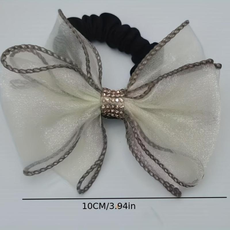 Sweet Organza Bow Knot Hair Tie Rhinestone High Elastic Accessory