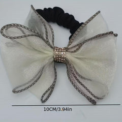 Sweet Organza Bow Knot Hair Tie Rhinestone High Elastic Accessory