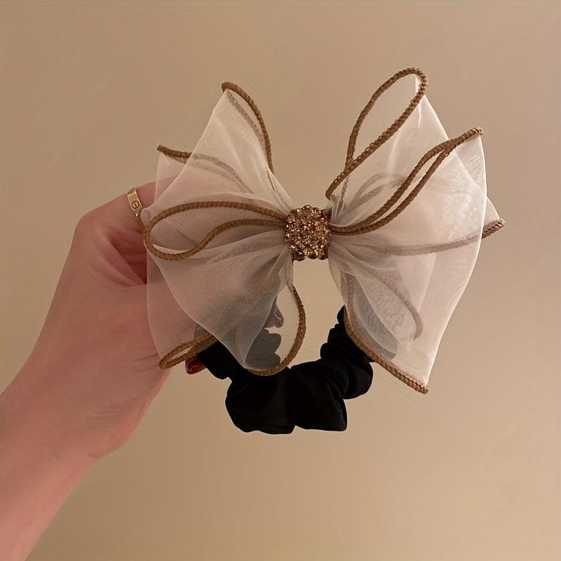 Sweet Organza Bow Knot Hair Tie Rhinestone High Elastic Accessory