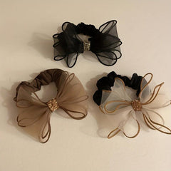Sweet Organza Bow Knot Hair Tie Rhinestone High Elastic Accessory