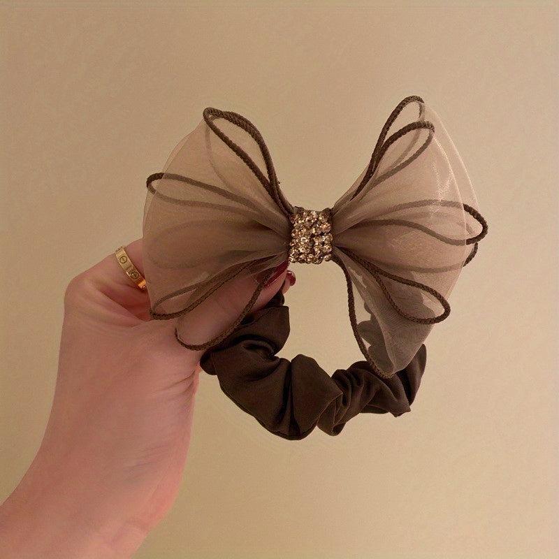 Sweet Organza Bow Knot Hair Tie Rhinestone High Elastic Accessory