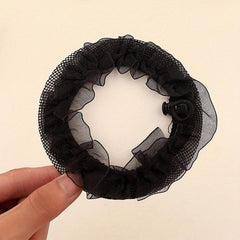 Toddler Girls Ruffle Trim Drawstring Sweet Bun Net Hair Elastic
