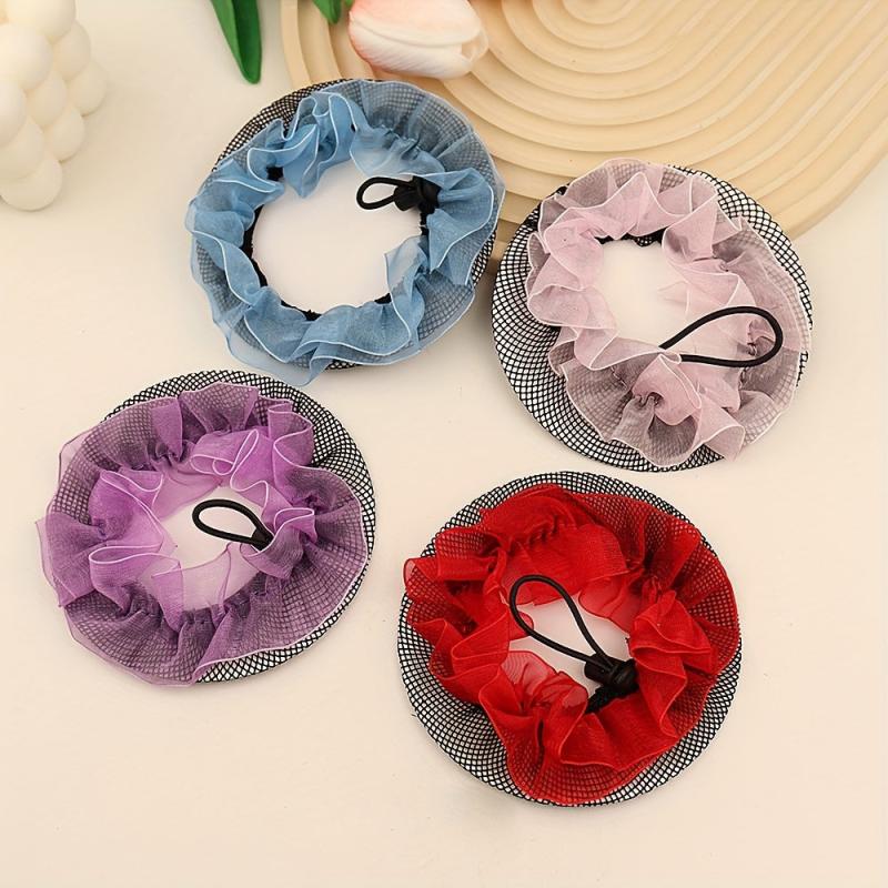 Toddler Girls Ruffle Trim Drawstring Sweet Bun Net Hair Elastic