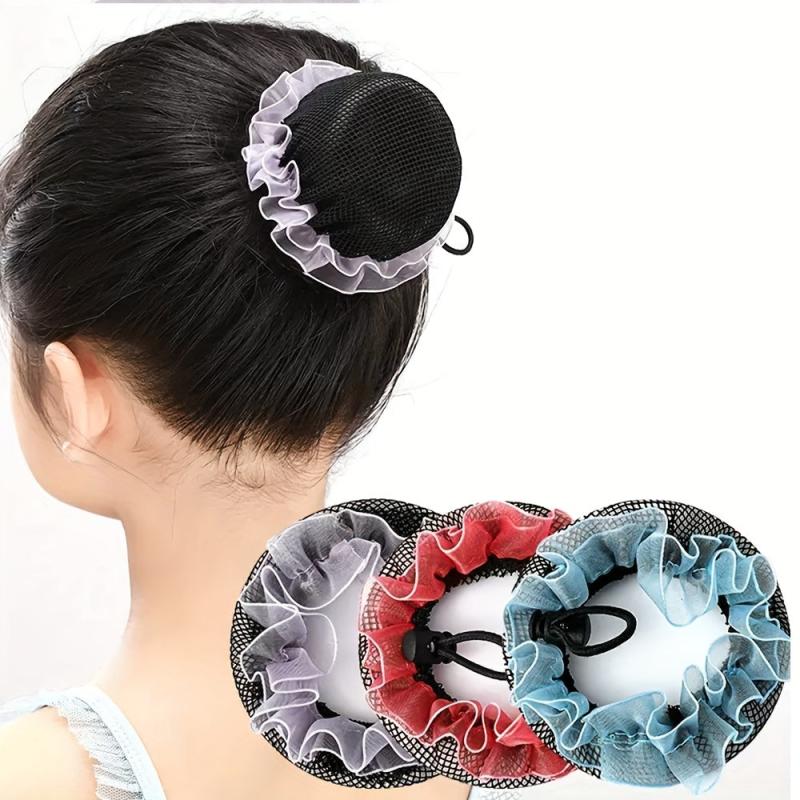 Toddler Girls Ruffle Trim Drawstring Sweet Bun Net Hair Elastic