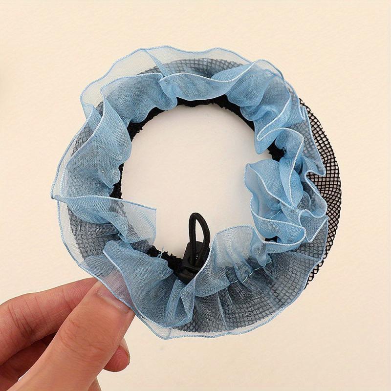Toddler Girls Ruffle Trim Drawstring Sweet Bun Net Hair Elastic