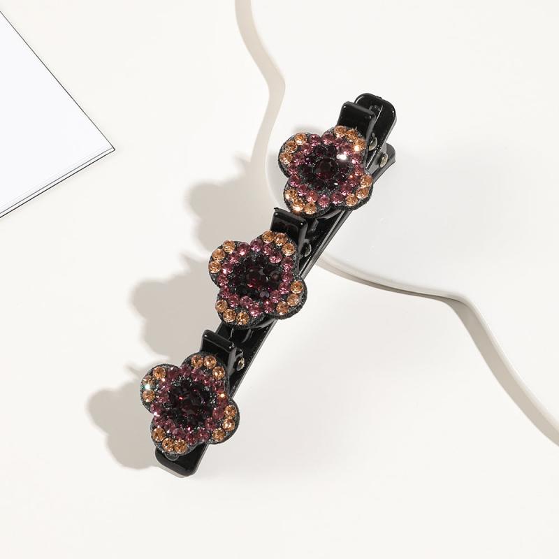 Crystal Stone Braided Hair Clips Satin Hair Bands Clover Rhinestone Hair Clip