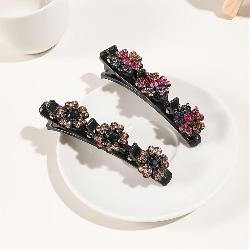 Crystal Stone Braided Hair Clips Satin Hair Bands Clover Rhinestone Hair Clip