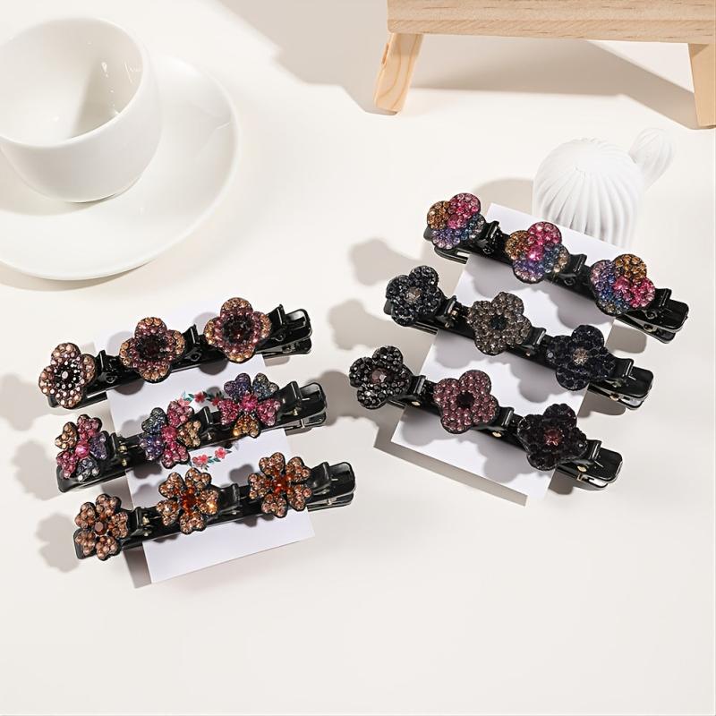 Crystal Stone Braided Hair Clips Satin Hair Bands Clover Rhinestone Hair Clip