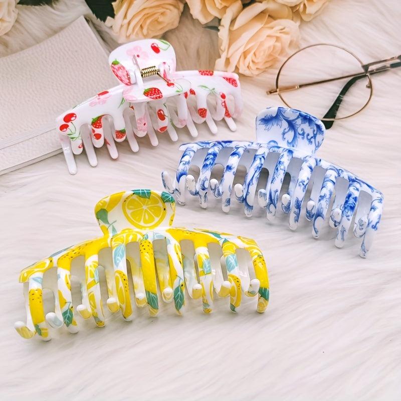3pcs Printed Hair Claw Large Shark Claw Ponytail Holder Hair Accessories