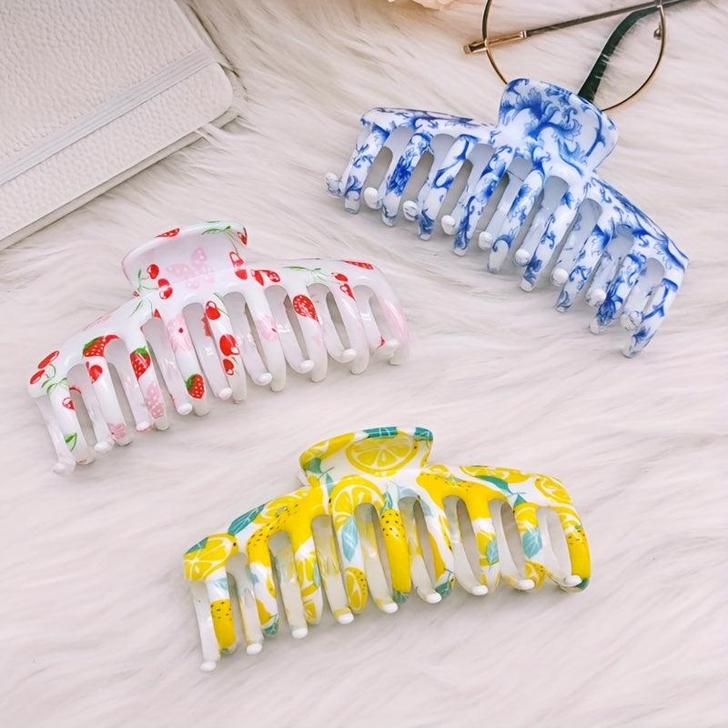 3pcs Printed Hair Claw Large Shark Claw Ponytail Holder Hair Accessories