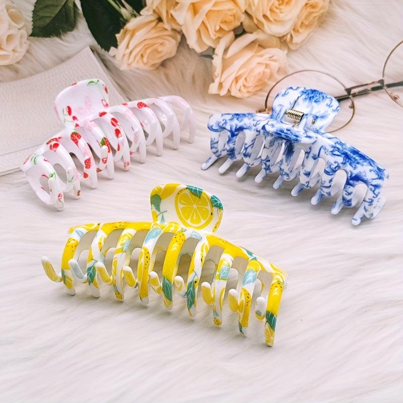 3pcs Printed Hair Claw Large Shark Claw Ponytail Holder Hair Accessories