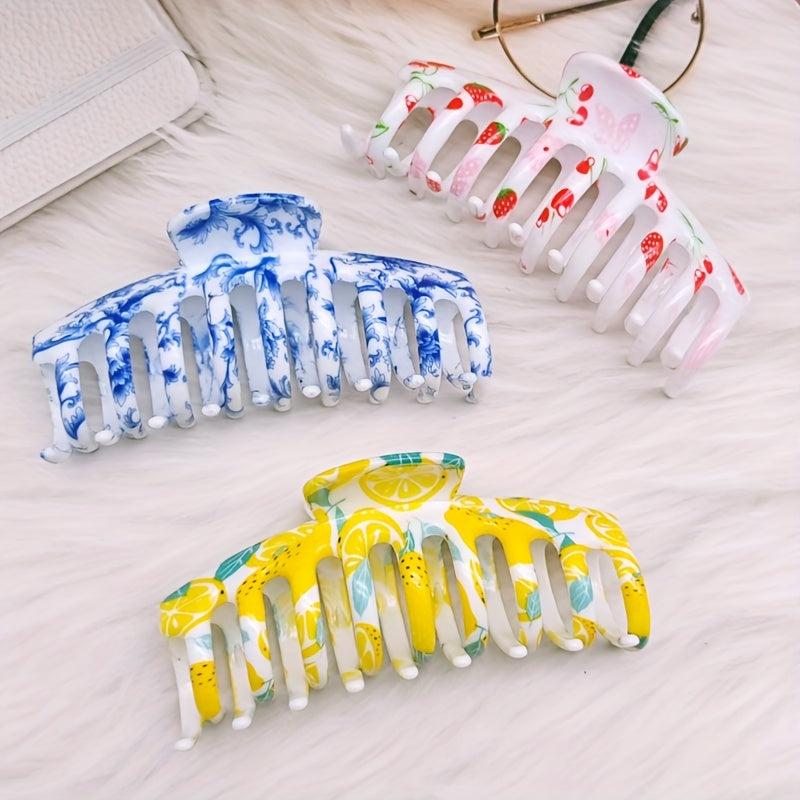 3pcs Printed Hair Claw Large Shark Claw Ponytail Holder Hair Accessories