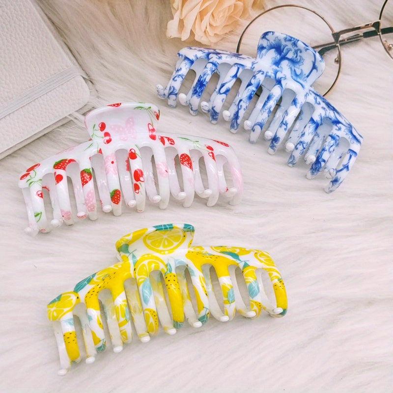 3pcs Printed Hair Claw Large Shark Claw Ponytail Holder Hair Accessories