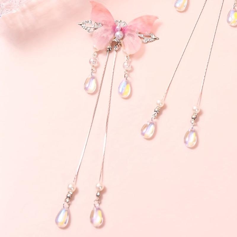 Gradient Butterfly Hair Clip Crystal Tassel Duck Billed Clip for Women Girls