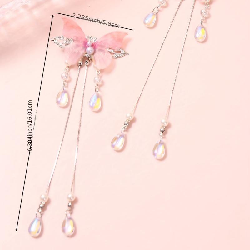 Gradient Butterfly Hair Clip Crystal Tassel Duck Billed Clip for Women Girls
