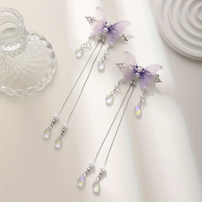 Gradient Butterfly Hair Clip Crystal Tassel Duck Billed Clip for Women Girls
