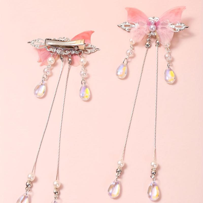 Gradient Butterfly Hair Clip Crystal Tassel Duck Billed Clip for Women Girls