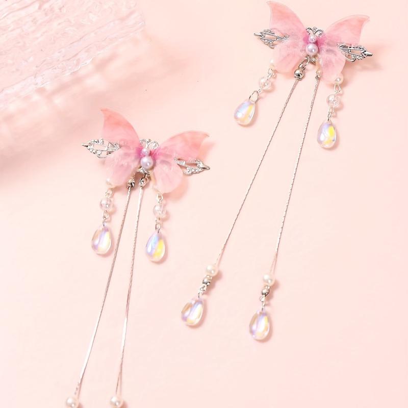 Gradient Butterfly Hair Clip Crystal Tassel Duck Billed Clip for Women Girls