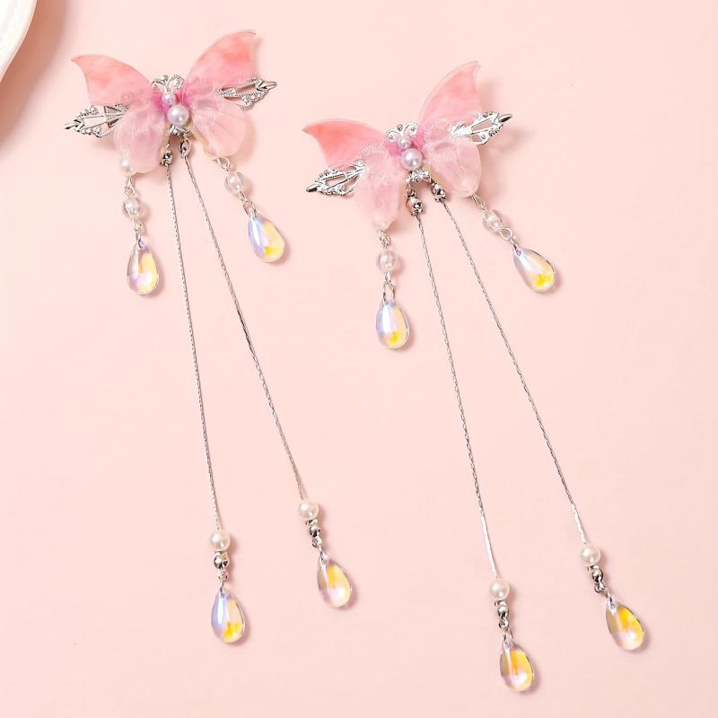 Gradient Butterfly Hair Clip Crystal Tassel Duck Billed Clip for Women Girls