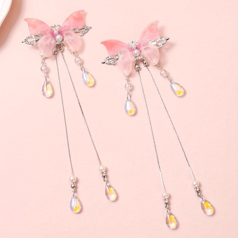 Gradient Butterfly Hair Clip Crystal Tassel Duck Billed Clip for Women Girls