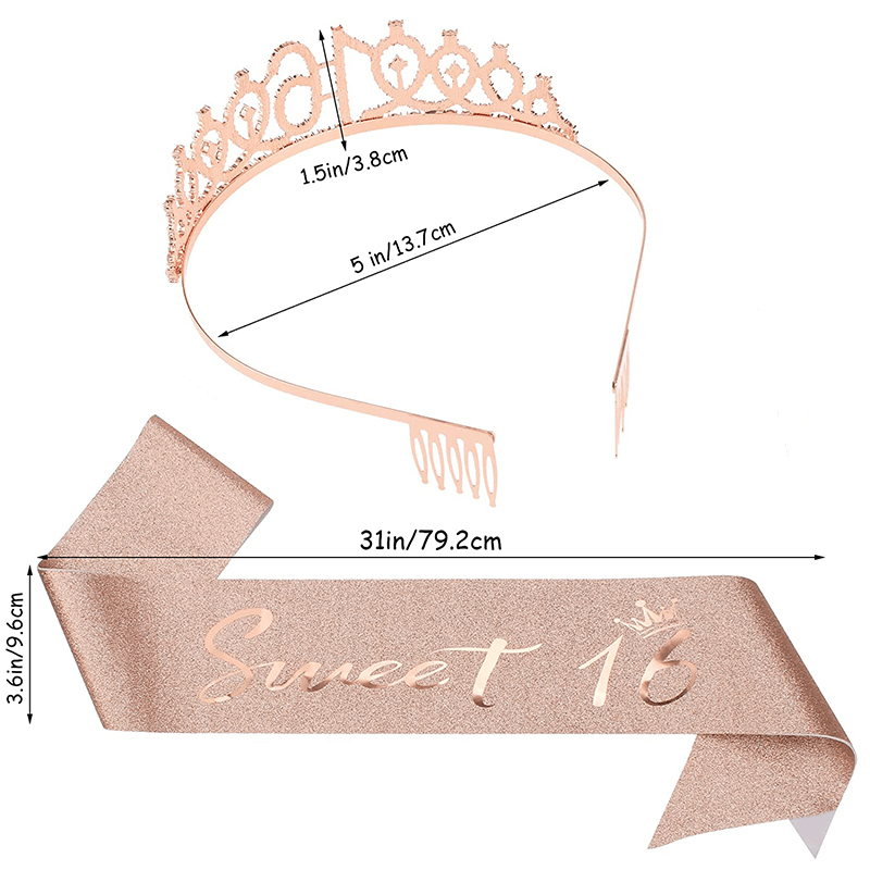 16th Birthday Rhinestone Crown & Sash Set