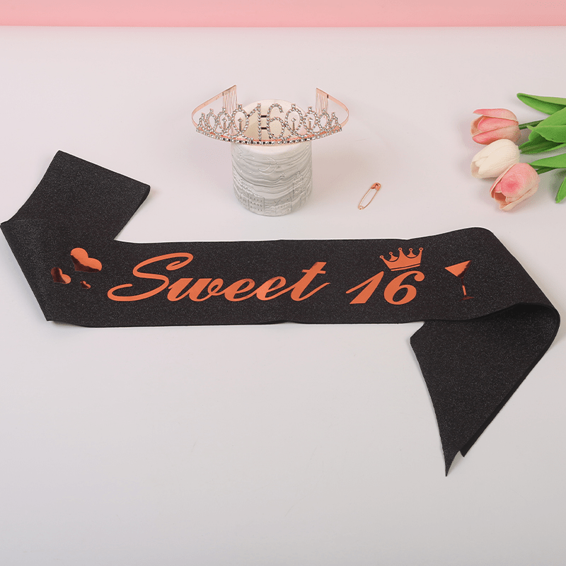 16th Birthday Rhinestone Crown & Sash Set