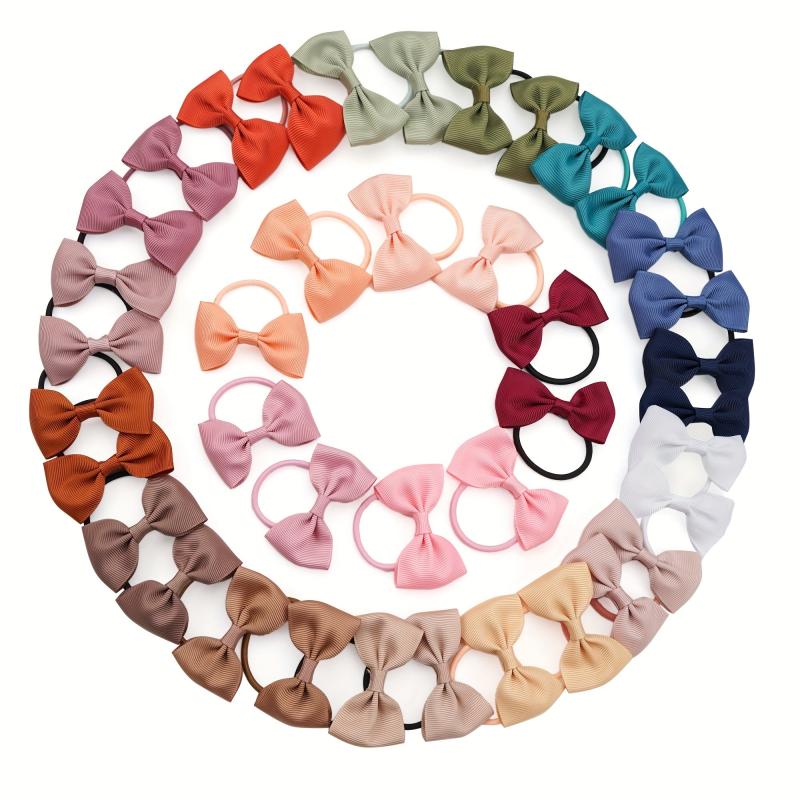 20 Pair Bow Hair Tie Solid Hair Ring Elastic Ponytail Holder