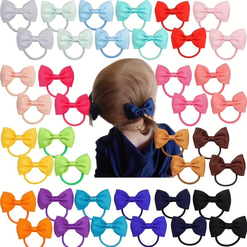 20 Pair Bow Hair Tie Solid Hair Ring Elastic Ponytail Holder