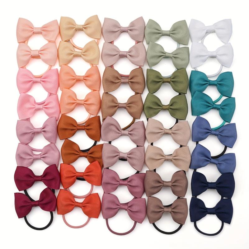 20 Pair Bow Hair Tie Solid Hair Ring Elastic Ponytail Holder