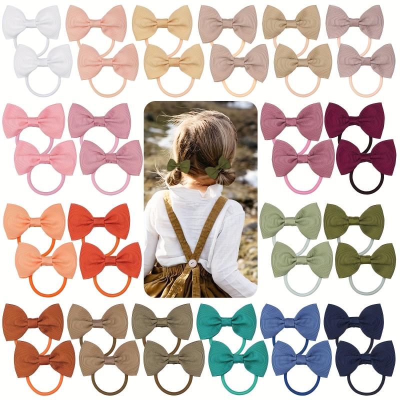 20 Pair Bow Hair Tie Solid Hair Ring Elastic Ponytail Holder