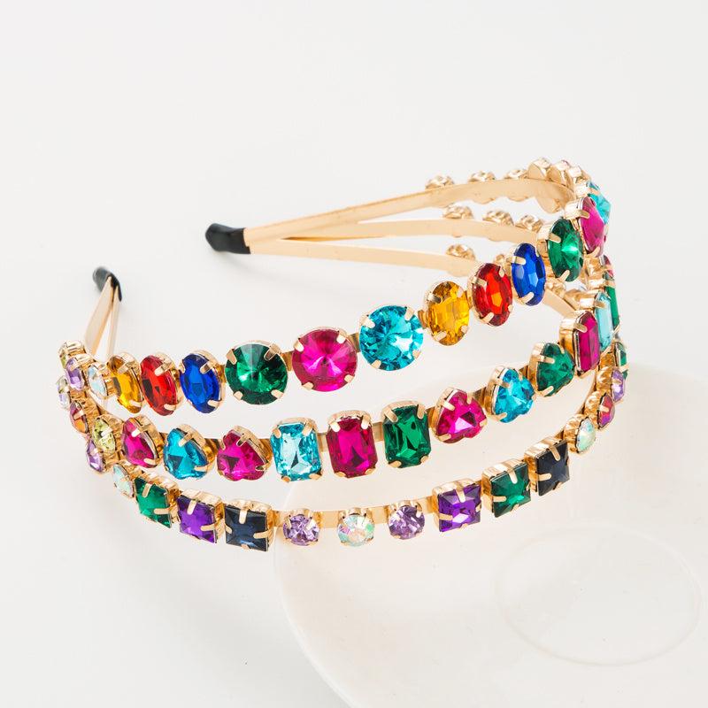 Geometric Chunky Jewels Headband Metal Rhinestone Flash