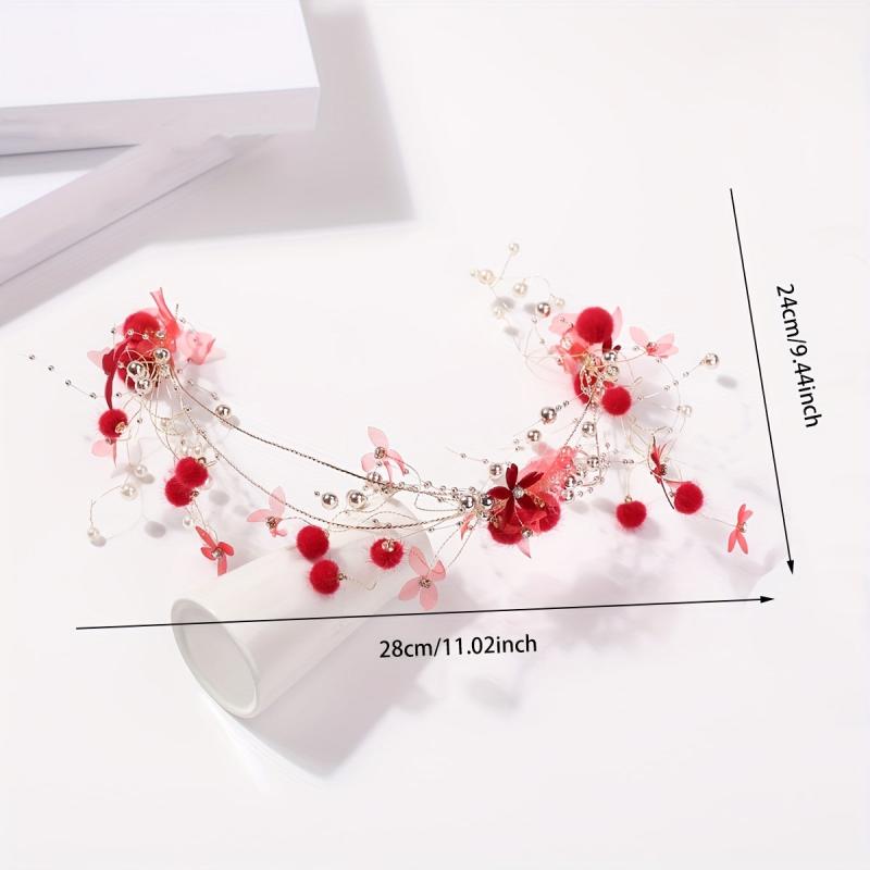 Faux Pearl Tassel Headband Chinese Bridal Headwear