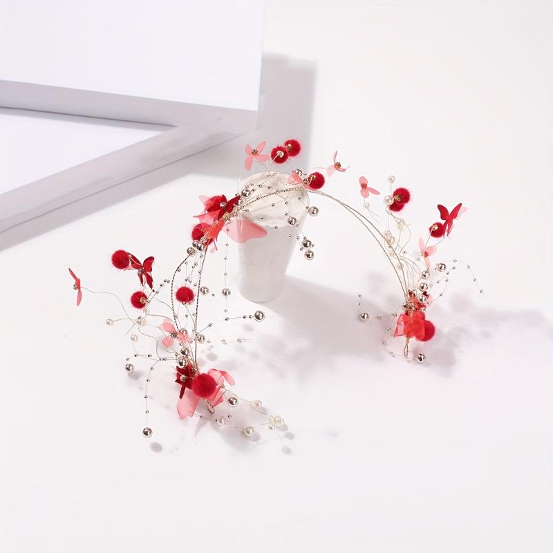 Faux Pearl Tassel Headband Chinese Bridal Headwear