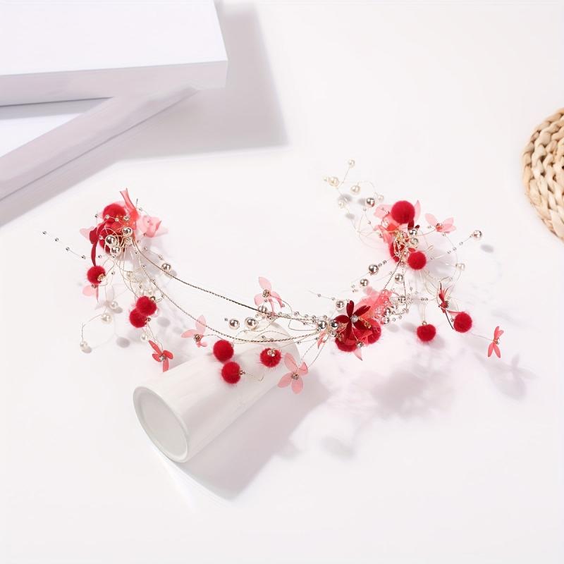 Faux Pearl Tassel Headband Chinese Bridal Headwear