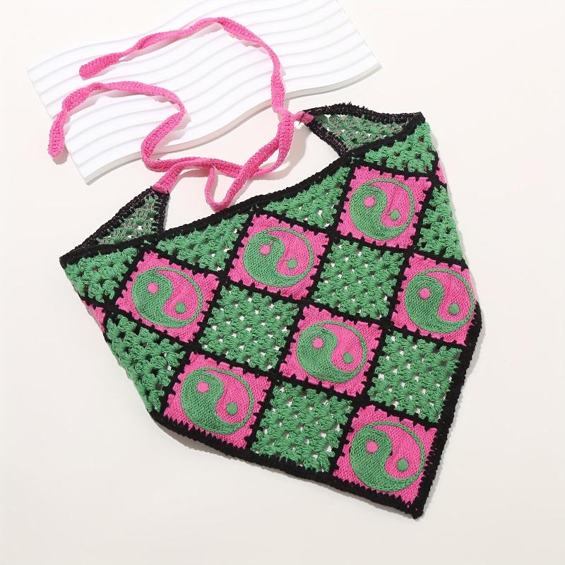 Hollow Crochet Triangular Scarf Floral Weaving Headband for Women