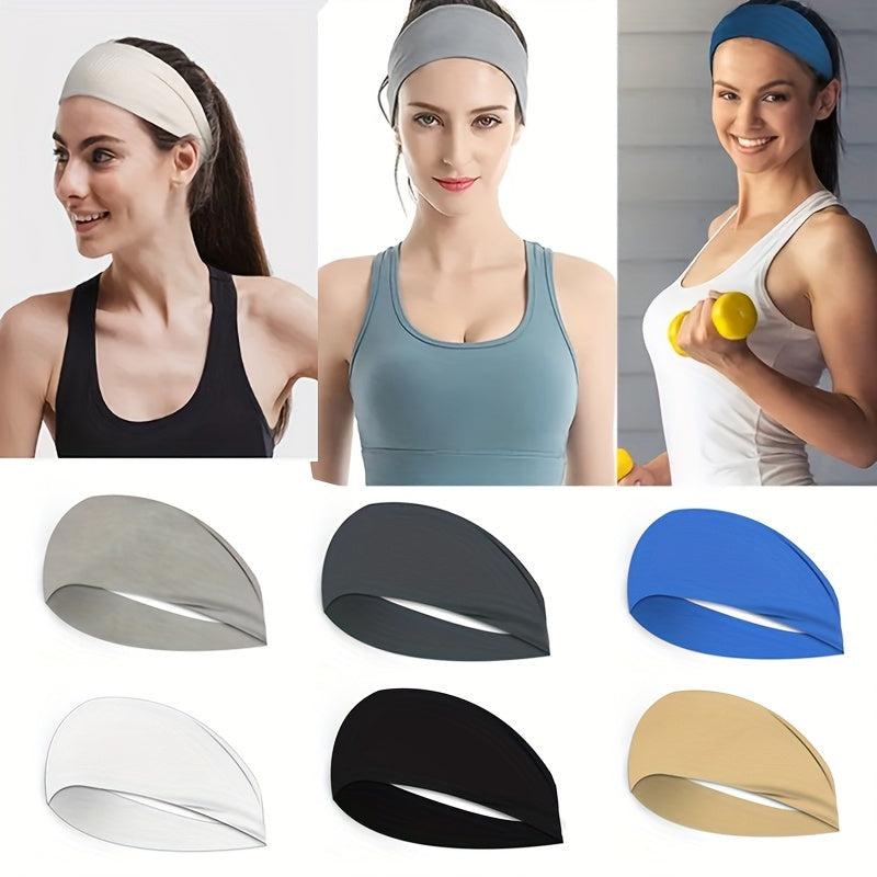 6pcs Sports Headband Solid Head Hoop Stretchy Sweatband Hair Band