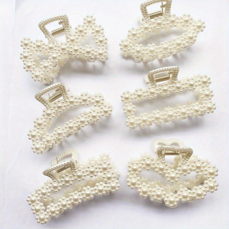 6pcs Pearl Hair Claw Heart Bow Ponytail Holder Hair Clip