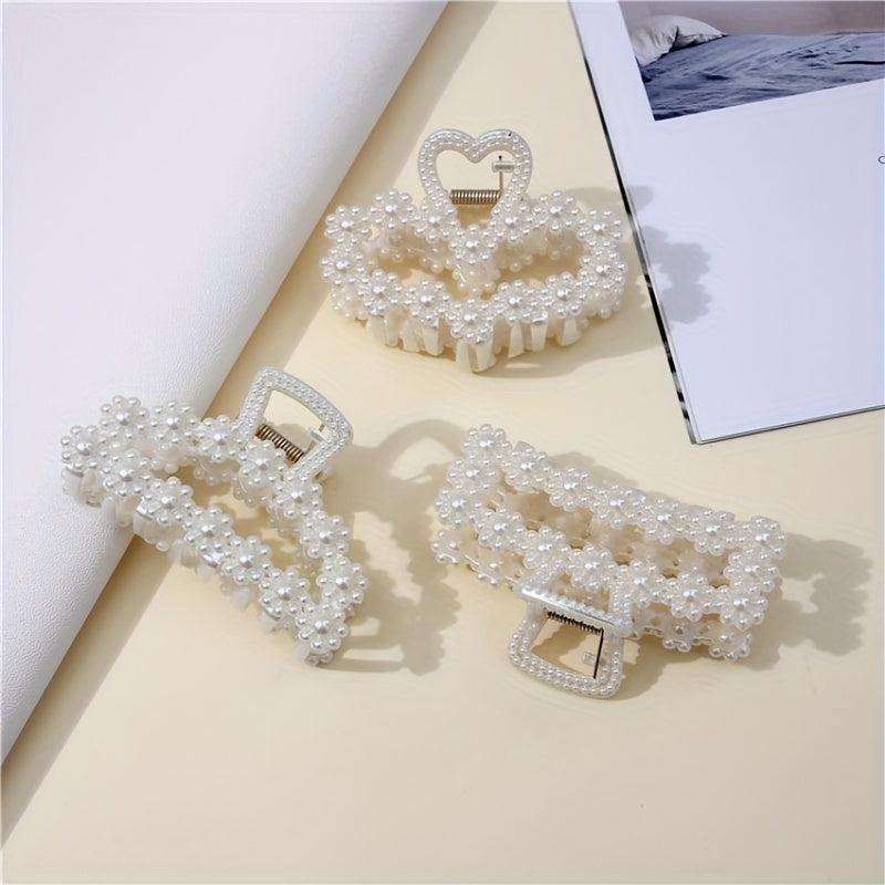 6pcs Pearl Hair Claw Heart Bow Ponytail Holder Hair Clip