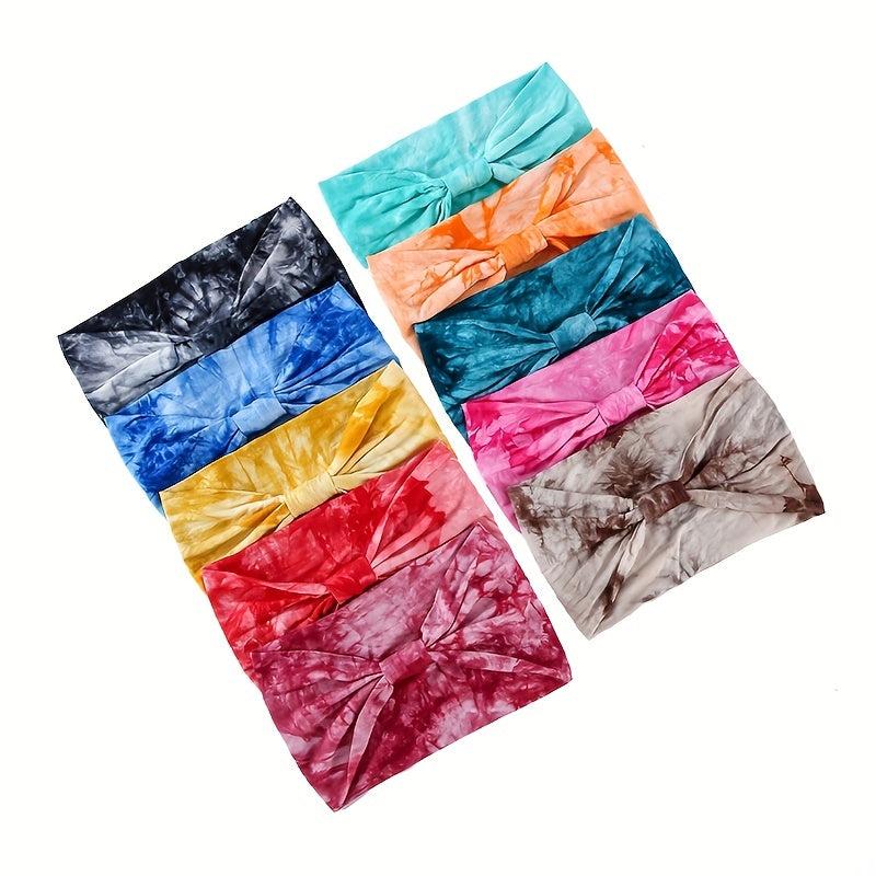 Boho Tie Dye Headband Wide Knotted Hair Band Wrap Turban